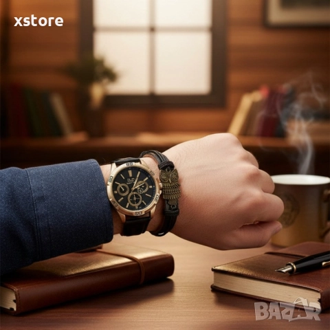 Мъжки комплект S&T Seek Time – стилен часовник с гривна в подаръчна кутия, снимка 3 - Мъжки - 52790922