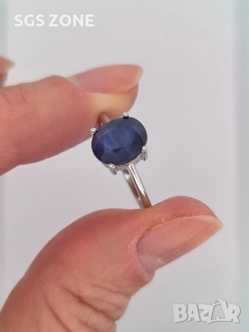 Сребърен Пръстен със Сапфири , снимка 2 - Пръстени - 51510398