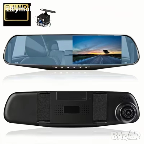 Видеорегистратор в огледало за автомобил, с предна и задна камера за паркиране, 4,5 " дисплей, снимка 2 - Аксесоари и консумативи - 51973490
