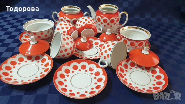 Порцеланов руски сервиз за чай -Дружковский фарфоровый завод -  16 части, снимка 4 - Сервизи - 54009166