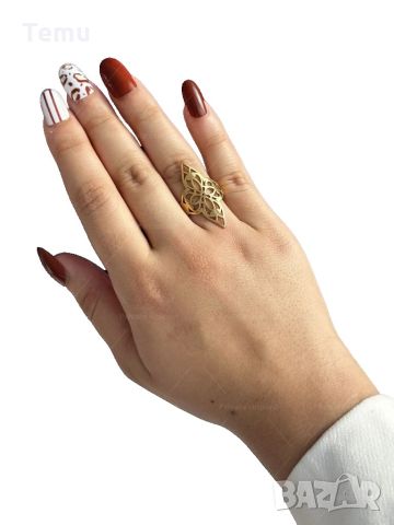 Голям дамски пръстен от неръждаема стомана с интересен дизайн, снимка 5 - Пръстени - 45710254