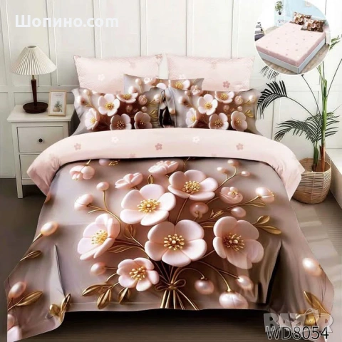 Флорален комплект с ластик, 100% памук  , снимка 17 - Спално бельо - 54111985