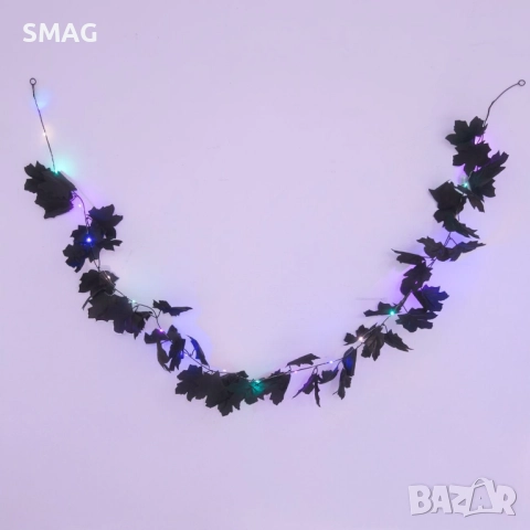 Halloween / Хелоуин гирлянд с черни листа и цветни LED светлини, 2 м_1255743, снимка 2 - Декорация за дома - 52024547