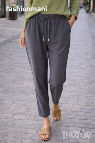 Дамски сив панталон с джобове - код 1151