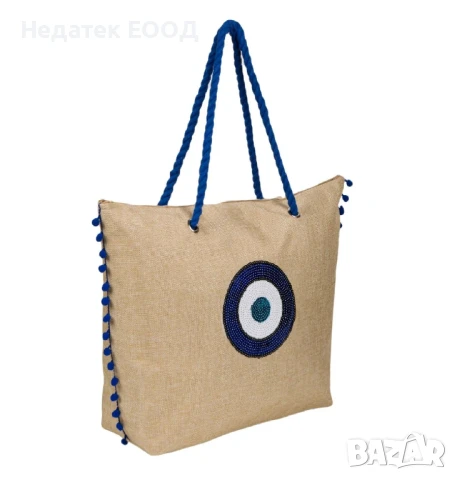 Плажна чанта, Бежов, 42x15x43см., снимка 2 - Чанти - 50699595