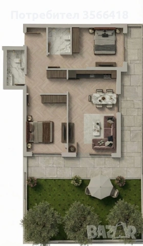 Тристаен с двор Гребна база, снимка 5 - Апартаменти - 53834098