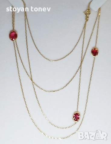 Златна верижка/гривна с естествени рубини! Уникат с многолика визия! Нов!, снимка 14 - Колиета, медальони, синджири - 48198235