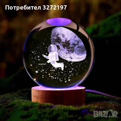 LED Светеща кристална топка/лампа, 3D сензорна - Астронавт в атмосферата, снимка 3 - Настолни лампи - 46926535