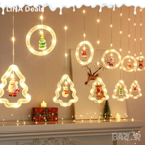 Светещ коледен гирлянд с рингове и малки коледни фигурки, снимка 7 - Декорация за дома - 52540714