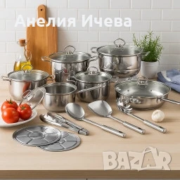 Премиум комплект съдове и прибори за готвене от неръждаема стомана -18 части, снимка 5 - Съдове за готвене - 51405249