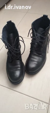 черни кожени ниски боти с връзки MarcO'Polo, снимка 2 - Дамски боти - 49603971