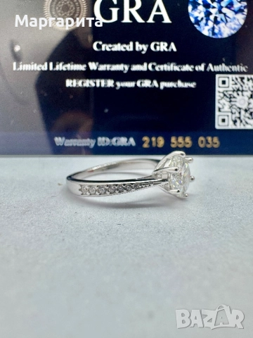 Сребърен пръстен с мойсанит (диамант) 1 карат , снимка 6 - Пръстени - 51534557