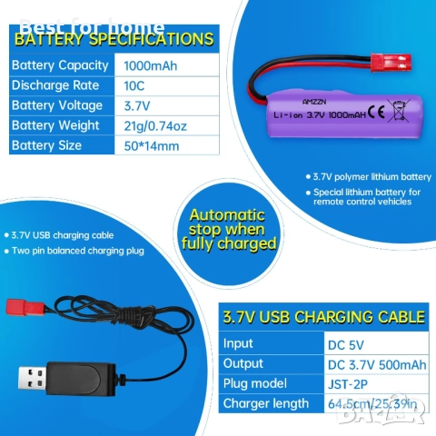 2 бр. 3.7V 1000mAh литиево-йонна батерия, снимка 3 - Друга електроника - 51500888
