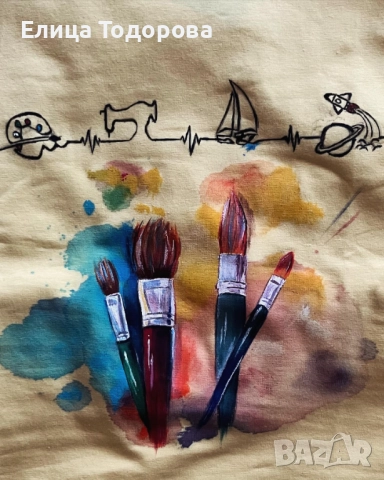 Ръчно рисувани дрехи , обувки и торби – персонализиран дизайн по поръчка, снимка 6 - Картини - 51512526