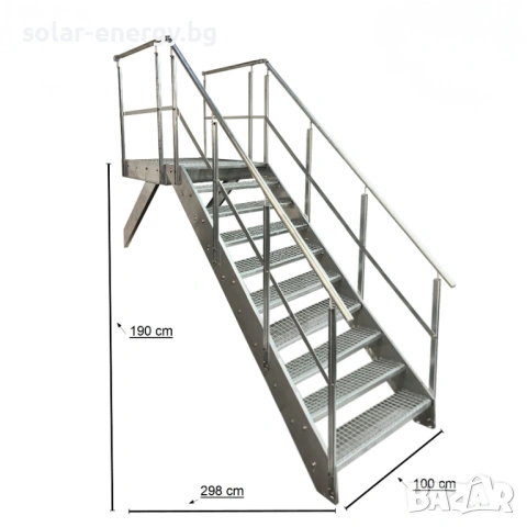 Метално стълбище с площадка 10 стъпала | За монтаж към стена | Поцинковано, снимка 4 - Други - 54236243