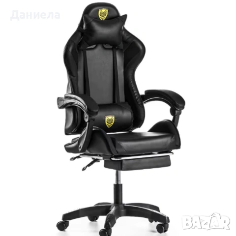 Черен геймърски стол с прибираща се поставка за крака – максимален комфорт при дълги часове игра, снимка 10 - Столове - 53237894