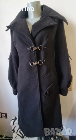 Уникален дизайн, ново наситено черно палто , снимка 8 - Палта, манта - 52430863