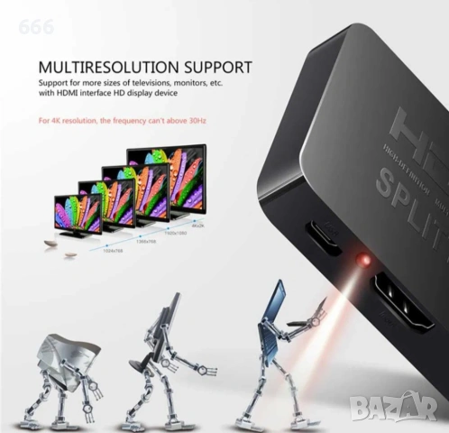 4K HDMI активен сплитер, разклонител, Splitter 1 входa и 2 изхода, снимка 4 - Друга електроника - 53297355