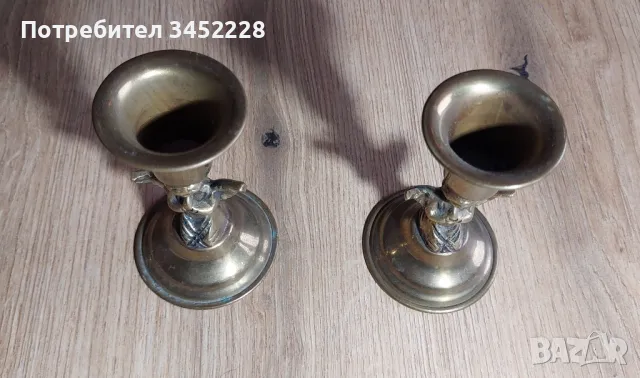 свещници месинг два броя за ценители , снимка 4 - Декорация за дома - 50327892