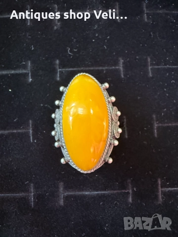 Руски сребърене пръстен с кехлибар №7521 