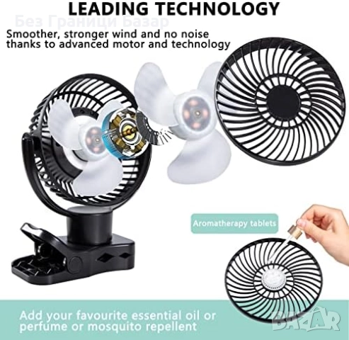 Нов USB вентилатор с клипс, батерия 5000mAh, дистанционно, LED за дом, снимка 6 - Друга електроника - 51488920