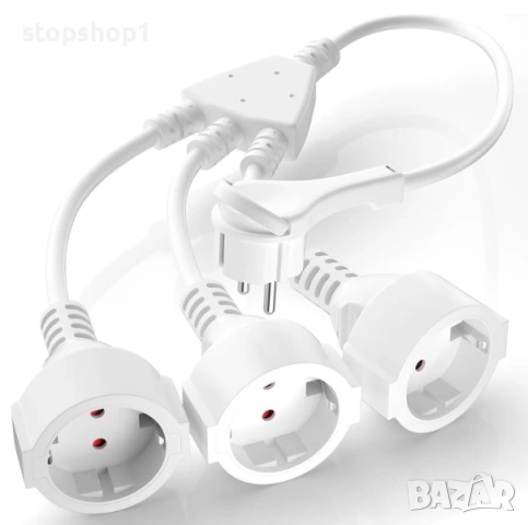 Троен разклонител с 3 шуко гнезда, 250 V/16 A, каучуков кабел, бял
