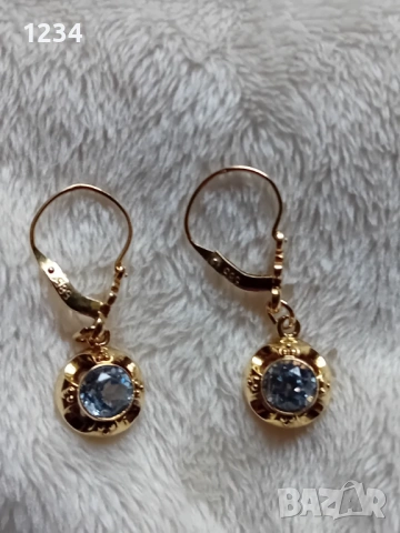 Златни обеци с Аквамарин ръчна изработка , снимка 7 - Обеци - 53453465