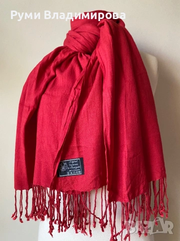 Червен шал от кашмир, коприна, пашмина/ различни видове, снимка 2 - Шалове - 52202180