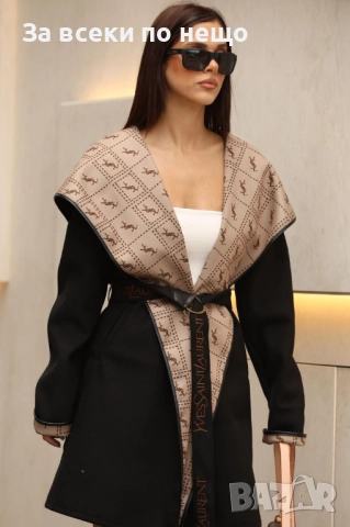 Yves Saint Laurent Дамско Черно Палто С Качулка Код A1020, снимка 3 - Палта, манта - 52110693