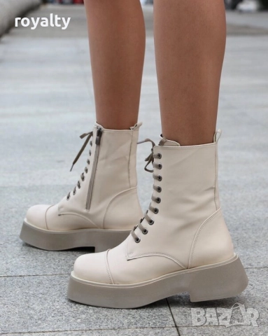 Равни боти - бежова кожа , снимка 3 - Дамски боти - 52003442