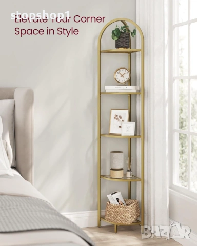 VASAGLE 5-степенна ъглова поставка за рафтове, ъглова етажерка за книги, органайзер за баня, поставк, снимка 2 - Етажерки - 53770386