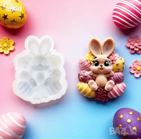 Заек зайче върху яйца Великденски близалки силиконов молд форма фондан шоколад смола cake pops кейк