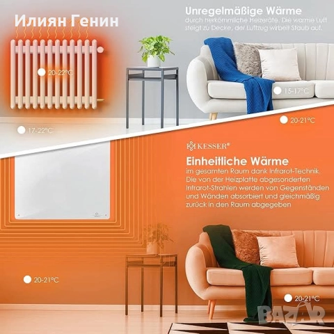 Инфрачервен отоплителен панел/радиатор Kesser®, 425 W , снимка 6 - Отоплителни печки - 52047086