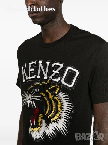 KENZO Black Varsity Embroidered Tiger Logo Мъжка Тениска size M (L), снимка 5 - Тениски - 46653536