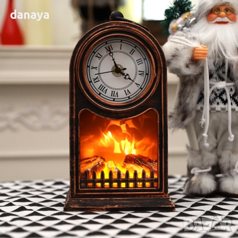 Декоративна ретро камина с часовник, USB, 25 см, снимка 2 - Стенни часовници - 52711368