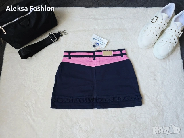 Дамска къса пола в тъмно синьо и розово, снимка 5 - Поли - 38160687