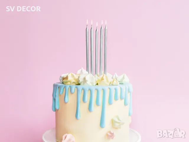 Стилни сребърни Свещи за Рожден Ден (12 бр./оп)