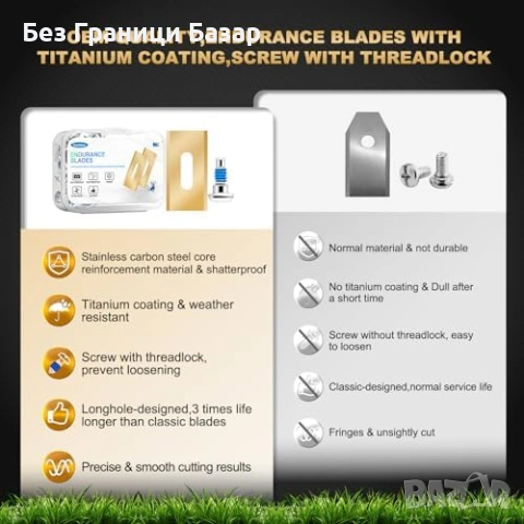 Нови 36 броя ножчета за робот косачка Husqvarna Gardena титаниеви + винтове, снимка 3 - Градинска техника - 53648135