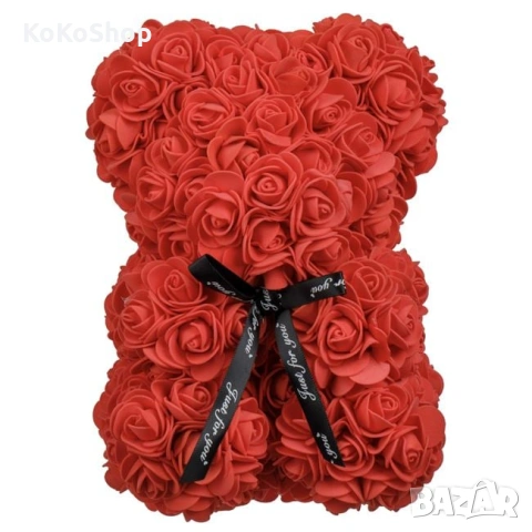 Мече от рози в луксозна кутия – червено, романтичен подарък за Св. Валентин, снимка 3 - Декорация за дома - 53356089