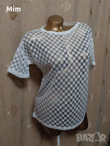 Бяла тениска на квадрати , снимка 4 - Тениски - 49971569