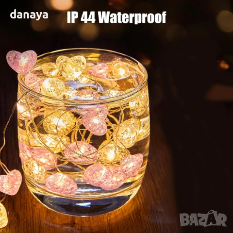 6349 Романтични светещи лампички Сърца, 1 метър, многоцветни, снимка 6 - Декорация за дома - 53201751