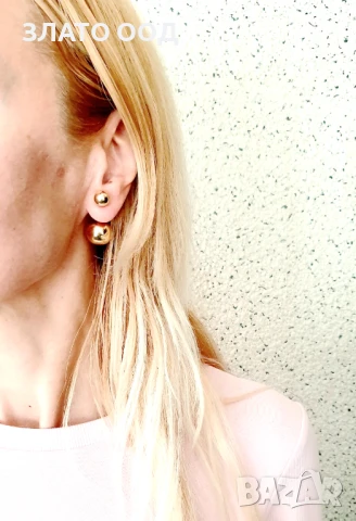 Златни обеци с топчета и Ботега, снимка 7 - Обеци - 50896009