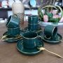 Сервиз за дълго двойно кафе или чай - в тъмнозелен цвят със златен кант, снимка 1 - Сервизи - 45751794