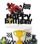 Мотор Моторист рали купа Happy Birthday  картонен с брокат топер украса декор за торта рожден ден