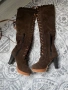 Високи кафяви велурени ботуши с връзки и цип 38 номер, снимка 7