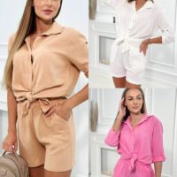 Дамски комплект блуза от муселин + къси панталонки, 3цвята , снимка 1 - Комплекти - 45784109