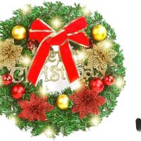 Коледен венец Mеrry Christmas с панделка, Диаметър: 30см. 🎄 "Merry Christmas" послание: Венецът пред, снимка 4 - Декорация за дома - 45783577