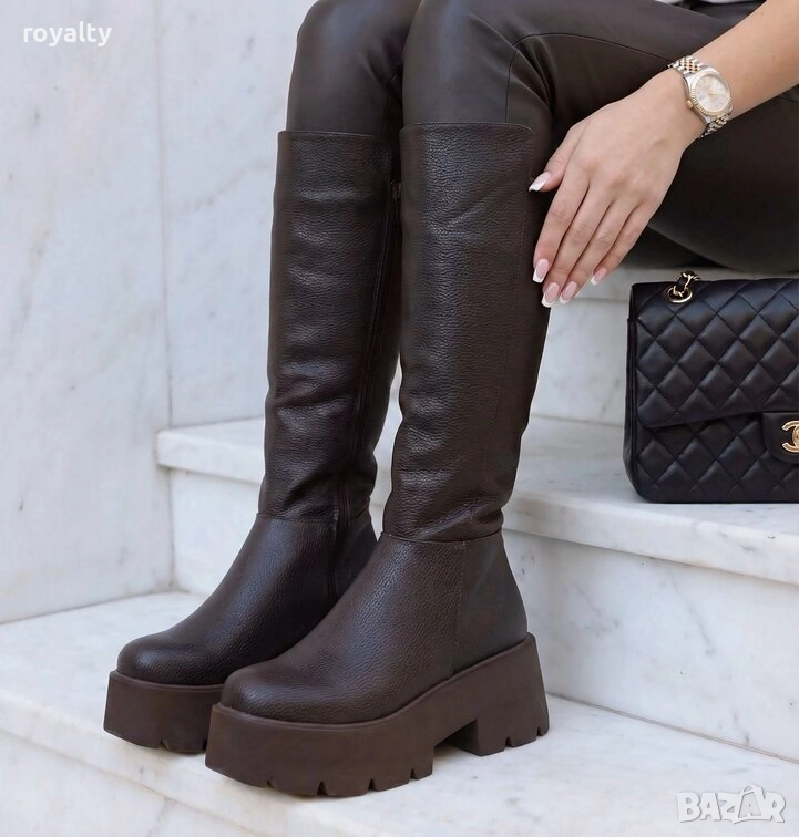Ботуши на Платформа - Кафява Кожа, снимка 1