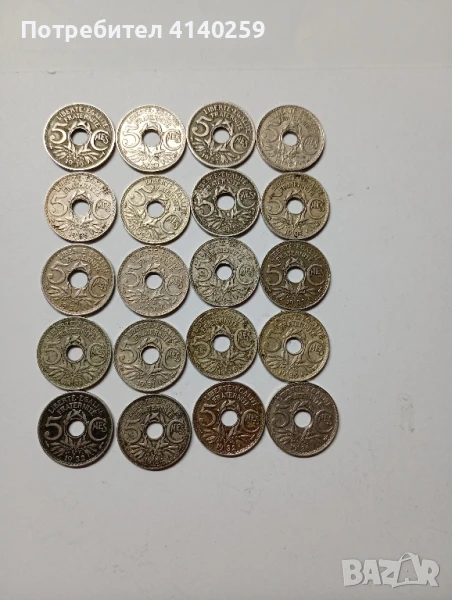 Франция монети 5 сантима 1922 г 1924 г 1925 г , снимка 1