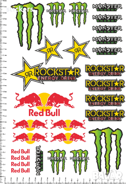 Стикери Redbull Rockstar Monster - лист А4 , снимка 1